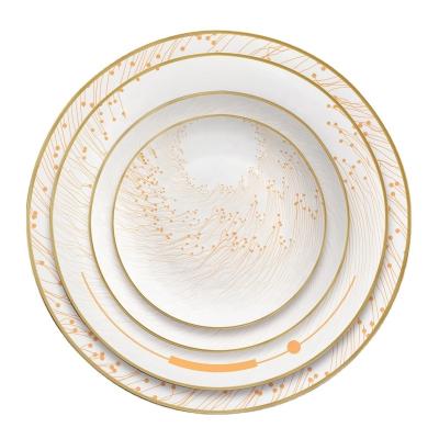 China Gold Rim Round Bone China Dinner Set Round Western Ceramic Dinnerware Sets for sale