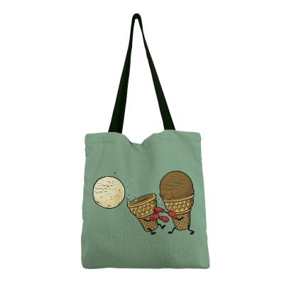 China Washable Popular Funny Design Cotton Ice Cream Cartoon Amazon Shoulder Canvas Handbags Small For Women for sale