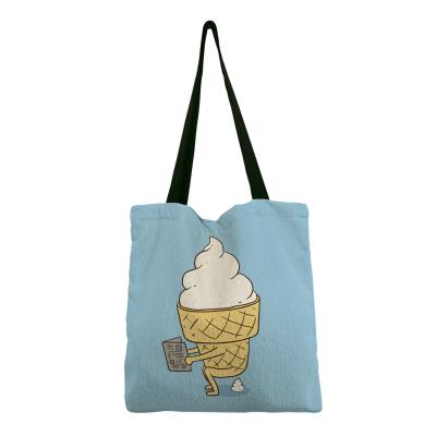 China Fashion Custom Printed Reusable Cute Cotton Ice Cream Cartoon Canvas Shoulder Handbags for sale