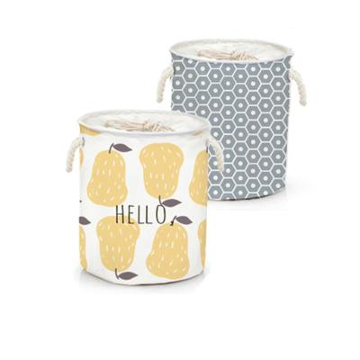 China Durable Cotton Canvas Laundry Basket Toy Round Foldable Storage Bin Waterproof Laundry Hamper for sale