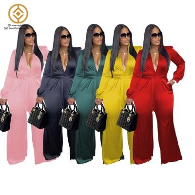 China QUICK DRY New Arrivals Fashion Long Sleeve Sexy Satin Overalls Loose Casual Overalls for sale