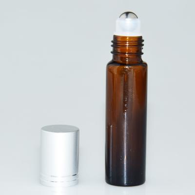 China Personal care 10ml rollon amber glass bottle with roller and rollon cap for sale