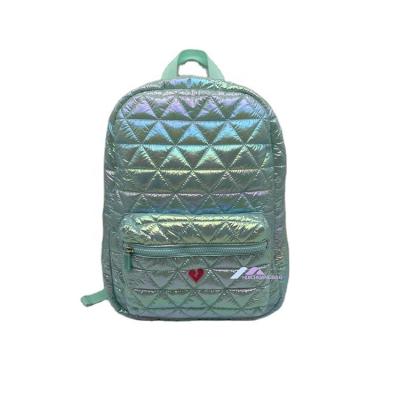 China New Fashion Waterproof Womens Metallic Mint Green Lightweight Quilted Backpack Bag for sale