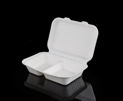 China 2 Compartments Disposable Clamshell Paper Pulp Takeout Food Container High Quality Disposable Lunch for sale