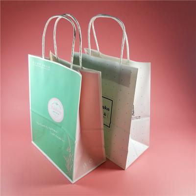 China Disposable Wholesale Custom Logo Printed Fast Food Kraft Paper Bags Takeout Shopping Bags With Handles for sale