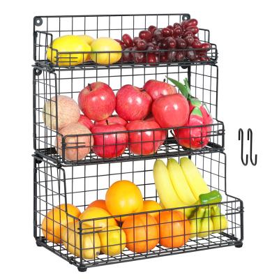 China Viable Wholesale Kitchen Iron Basket Hatahardware Basket Vegetable Storage Bin for Food Fruit Sundries Metal Fruit Basket for sale