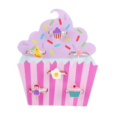 China Wholesale High Quality Children Ring Cartoon Pizza Ice Cream Children Jewelry 5Pcs Form Alloy Toy Ring for sale