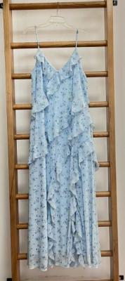 China Elegant Printed Mesh Halter Dress In Blue Floral for sale