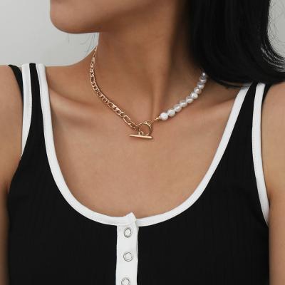 China New fashion women's simple buckle TRENDY ladies OT baroque pearl clavicle choker chain necklace KAN158 for sale