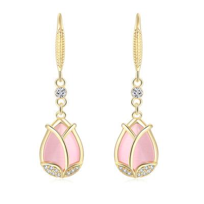 China 2021 Trendy Jewelry Trending Fashion Jewelry Trend Korean Style Teardrop Pink Opal Dangle Earrings For Women E047 for sale