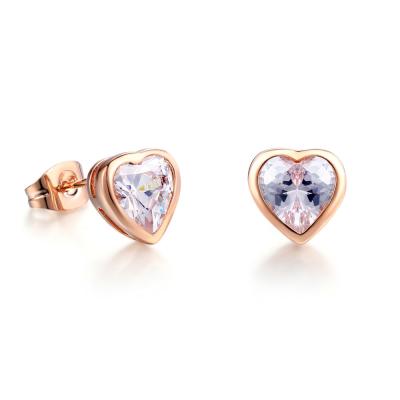 China CLASSIC Zircon Diamond Heart Shaped Stud Earrings E262-M des Aretes De Corazon Jewelry Manufacturer Low MOQ CZ for sale