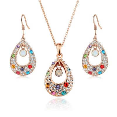 China S250 Women Luxury Luxury Water Drop Shape Colorful Rose Gold Color Earrings And Zircon Necklace Jewelry Set for sale