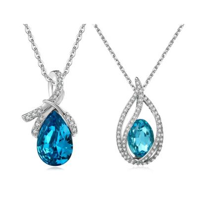 China 18K Gold CZ Plated Diamond Angel Tears Necklace Sets White Blue Crystal CLASSIC Luxury Design Fashion S600 for sale
