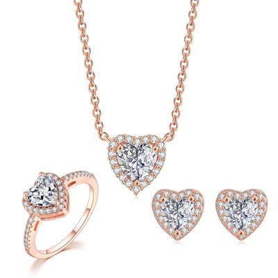 China Women Accessories Bling Love Heart Zircon Diamond Necklace Earrings Ring Wedding CLASSIC Jewelry Set S543 for sale