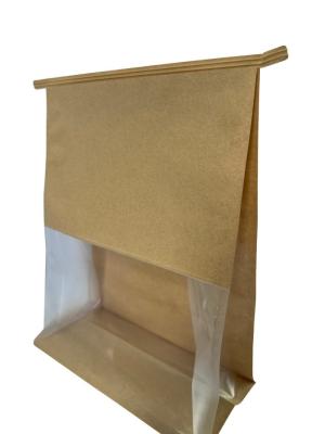 China Low Odour Brown paper Flat bottom pouch with Customized window and tin tie for sale