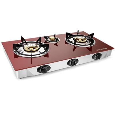 China 2022 Newest Style Hotel Electric Ignition Electric Home Hotel Wholesale Price Gas Stove Stainless Steel Triple Desktop Cooker for sale