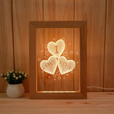 China Warm White Night Lamp Decor Europe\North America Nursery Photo Frame USB 3D Wooden Night Light for sale