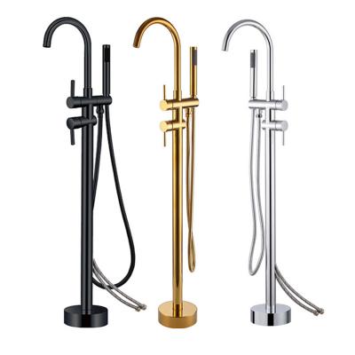 China Without Slide Bar Floor Mount Tub Filler Tub Filler Matte Black Standing High Flow Shower Faucets With Shower Handheld Mixer Tap for sale