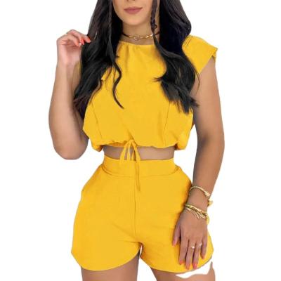 China Women Solid Breathable Shorts Outfits Street Wear Two Piece Set Boxer Shorts Print O Neck Tops Casual Loose Matching Elastic Waist Mid Suit Sets for sale