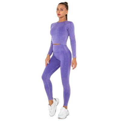 China 2021 Wholesale High Quality Breathable Active Workout Yoga Suit Women Sport Gym Custom Wear 2 Pieces Long Sleeve Seamless Yoga Set for sale