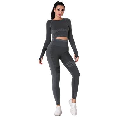 China Breathable High Quality Stretch High Waist Yoga Leggings Women Workout Gym Clothes Seamless Fitness Yoga Wear Sets for sale
