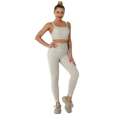 China Custom Logo Breathable Women Gym Sports Bra Tops Seamless Yoga Leggings Set Ladies Workout Fitness Yoga Wear Set for sale