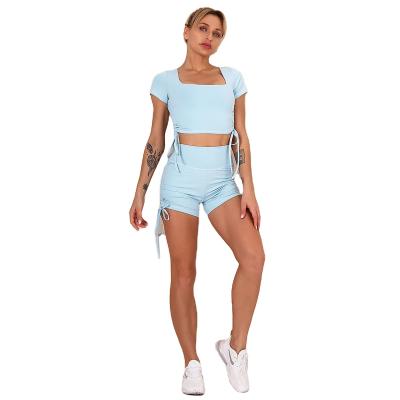 China OEM Breathable Compression Activewear Set Ladies Crop Top Sports Shorts Outfit Seamless Workout Yoga Set Set for sale