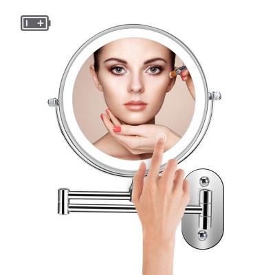 China Lighted Wall Mounted Led Magnification Mirror 10X Battery Powered Hotel Bathroom Make Up Mirrors for sale