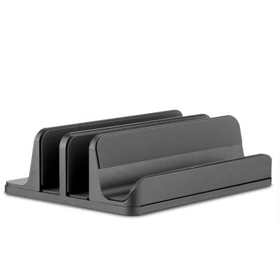 China Adjustable (other) Adjustable 2 Slots Desktop Holder Double Dock 2 Phone Slots Fits Up to Laptops Tablets Aluminum Vertical Laptop Stand for sale