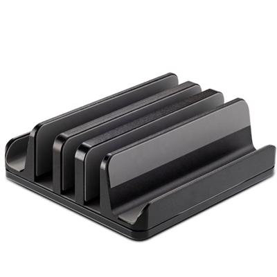China Metal Adjustable Silicone 4 Slots Desktop Holder Double Dock 2 Phone Slots Fits Up to Laptops Tablets Aluminum Vertical Laptop Stand for sale