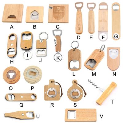 China Custom Wood Beer Bottle Opener for Wedding Corkscrew Party Gift Wooden Handle Opener Keychain for sale