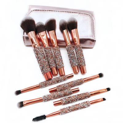 China Angular Blush 10Pcs Crystal Bling Brush Glitter Gold Cosmetic Makeup Brushes Private Label for sale