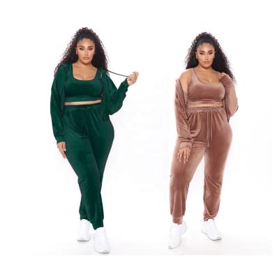 China LANOZY QUICK DRY 2021 Autumn Winter Women Solid Color Velvet 3 Piece Lounge Wear Sets Plus Size Tube Top Hooded Panty Set for sale