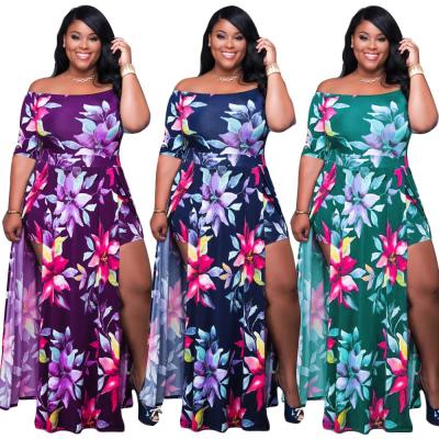 China LANOZY New Viable High Quality Summer Ladies Casual Clothing 5XL Split Print Dress Plus Size Women's Floral Maxi Dress for sale