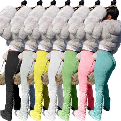 China LANOZY 2021 Anti-wrinkle popular women's solid color casual pants pleated sportswear trumpet long pants for sale