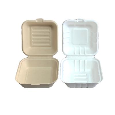 China Recycled Materials Customized 100% Biodegradable Dining Bagasse Bento Lunch Box For Burger Takeout Clamshell for sale