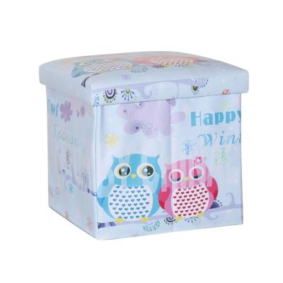 China New Arrival Home Children's Home Furniture Colorful Faux Leather Foldable Cube Storage Stool for sale