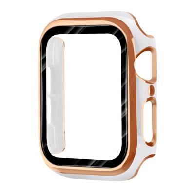 China Electroplate Apple Watch Glass Case+Tempered Screen Protector Fashion Luxury New Stainless Steel Case With Tempered Film for sale