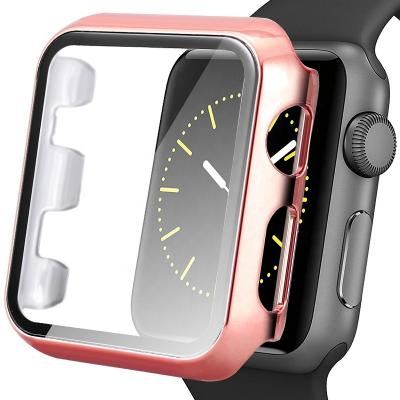 China Plating Apple Watch Case+Tempered Glass Screen Protector Design Pretty Plat Apple Watch Series 6 44 Mm Hard Bumper Case for sale