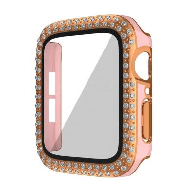 China Diamond Case +Tempered Glass Screen Protector Suitable For Apple iWatch Series SE 1 2 3 4 5 Electroplating Glitter Diamond Smart Watch Case for sale