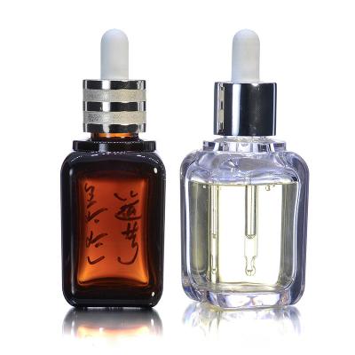 China Buitensporige Amberpetg Vierkante Kosmetische de Etherische oliefles van 30ml 50ml met Druppelbuisje Te koop