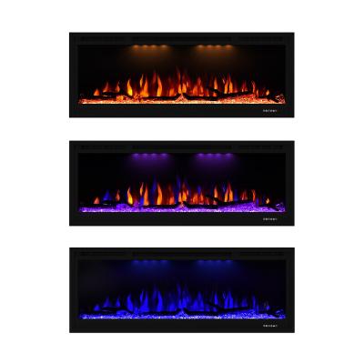 China Hotel Luxstar 74 Inch 3D Black Electric Fireplace Heater Wall Mounted With Orange Blue Purple Top Lights for sale