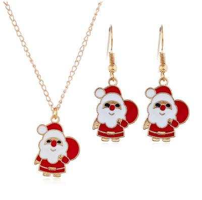 China XUNBEI 2020 New CLASSIC Fashion Cartoon Oil Color Christmas Earring Necklace Drip Jewelry Set for sale