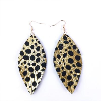 China 2021 High Quality Fashion Feather Gold Stick Tassel Leopard Leather Stud Earrings For Women for sale