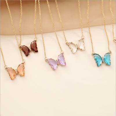 China XUNBEI 2020 New Trendy Fashion Butterfly Multicolor Glass Women's Pendant Necklace Jewelry for sale