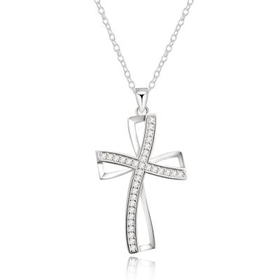 China Fashionable Custom Cross Charm Rhinestone Chain Necklaces FASHION Diamond Cubic Zirconia Jewelry Necklace for sale