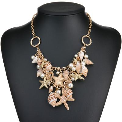 China XUNBEI Fashion Summer Fashion Beach Imitation Shell Pearl Conch Shell Gold Necklace Jewelry for sale