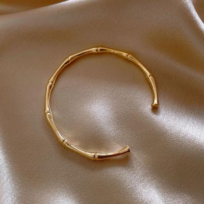 China 2021 Trendy Trendy Fashion Minimalist 14k Gold Plated Open Cuff Bangle Bamboo Bracelet for sale