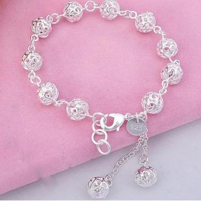 China XUNBEI 2021 FASHIONABLE Sterling Silver Plated Adjustable Women Korean Fashionable 925 Ball Cavity Two-poms Chain Bracelet for sale