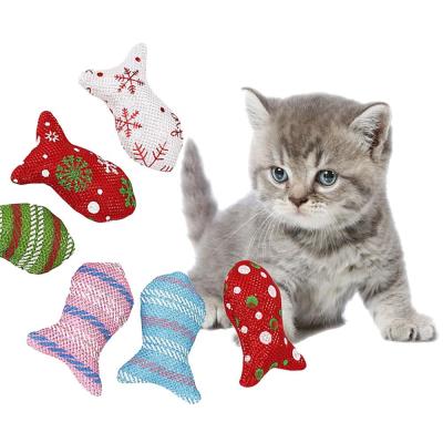 China Cat Interactive Play Catnip Toys Cotton Viable Fish Train Pet Toy Supplies Cat Toys Christmas Series for sale